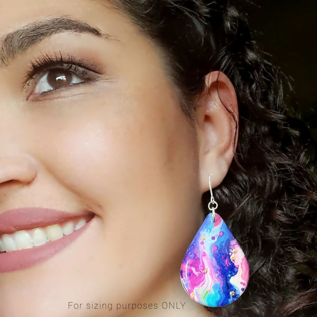 Blue Magenta Teardrop Earrings | Gold Dots