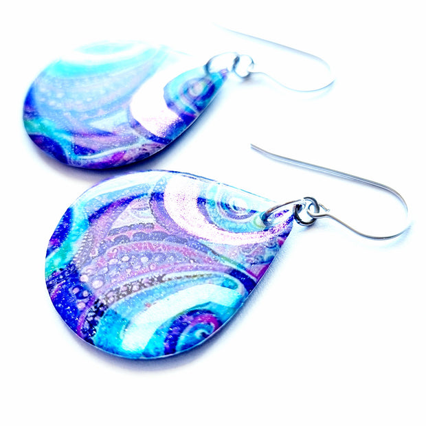 Purple Turquoise Abstract Teardrop Earrings | Boho