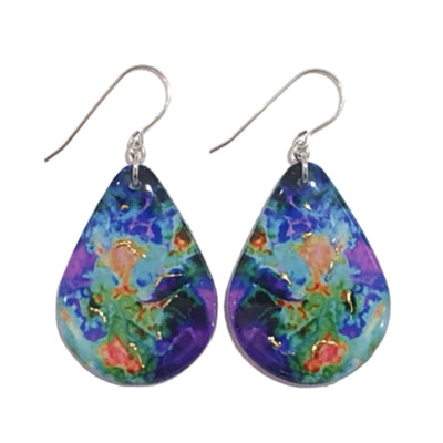 Purple Aqua Green Abstract Earrings | Gold Infused