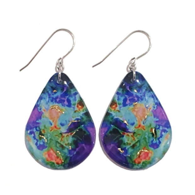Purple Aqua Green Abstract Earrings | Gold Infused