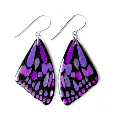 Blue Tiger Butterfly Wing Earrings | Neon  Purple
