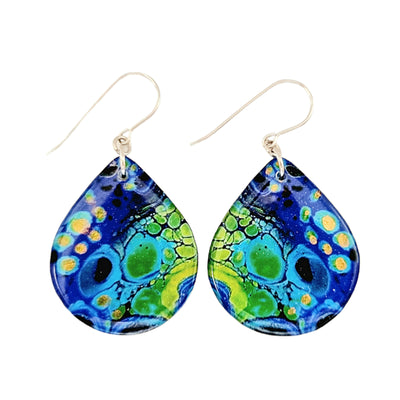 Blue Lime Green Abstract Drop Earrings | Chameleon | CHOOSE SIZE