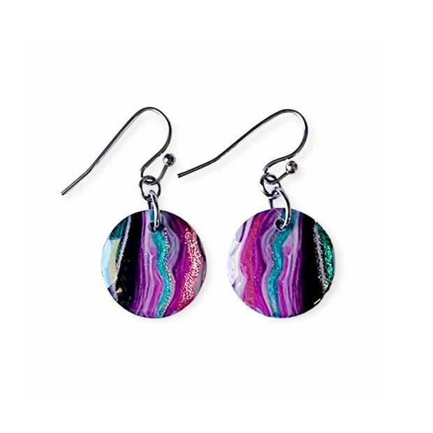 Mulberry Turquoise Black Small Circle Drop Earrings | Metallic Series