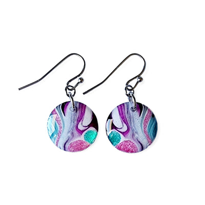 Mulberry Turquoise Pink Small Circle Drop Earrings | Metallic Series