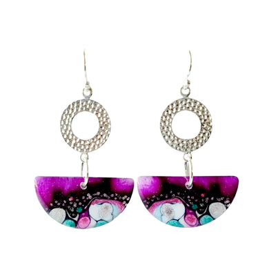 Sterling Silver Mulberry Turquoise Ivory Half Circle Drop Earrings | Metallic Series