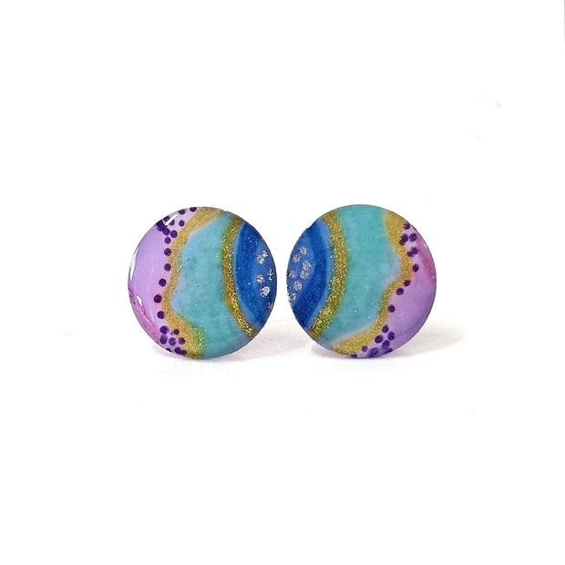 Pastel Lilac Pink Teal Blue Round Studs| Dotwork II | 16mm