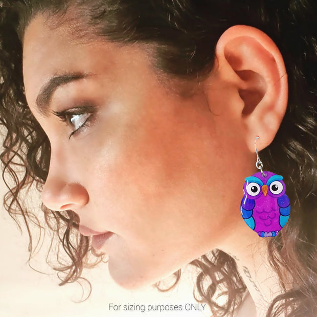 Colourful Owl Drop Earrings | Purple