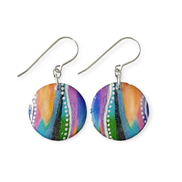 Multicoloured Circle Drop Earrings | Handpainted | SMALL