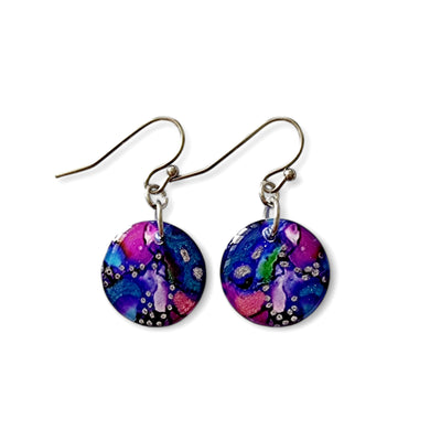 Multicoloured Circle Drop Earrings | Metallic Ink