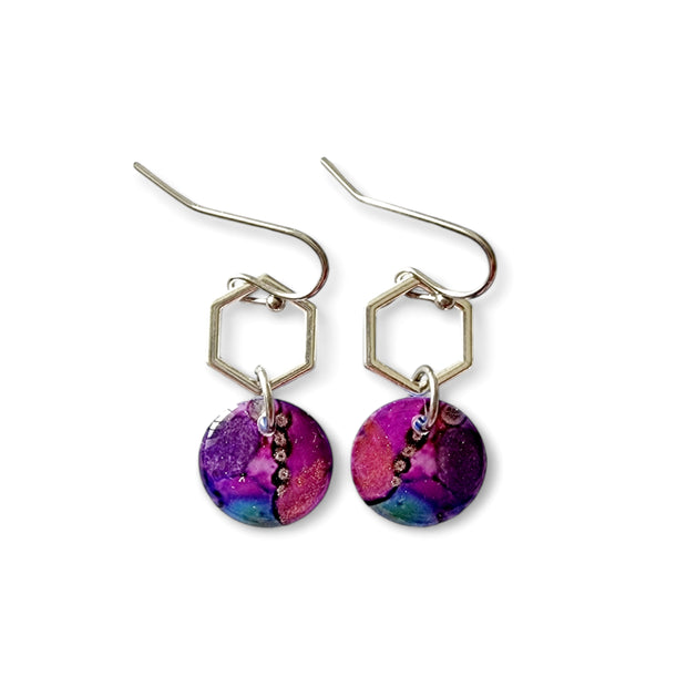 Multicoloured Small Circle Drop Earrings | Metallic Ink