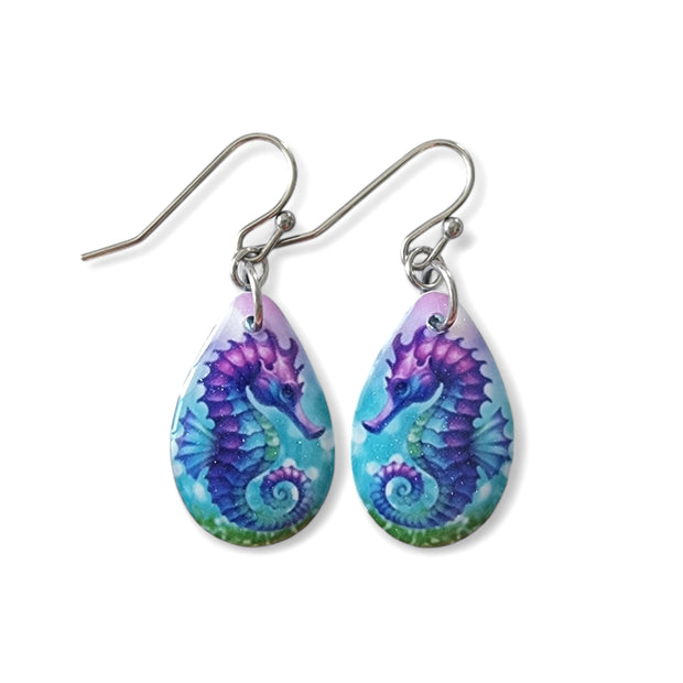 Seahorse Teardrop Earrings | Blue Purple