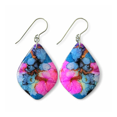 Steel Blue Magenta Pink Diamond Shape Earrings | Bloom