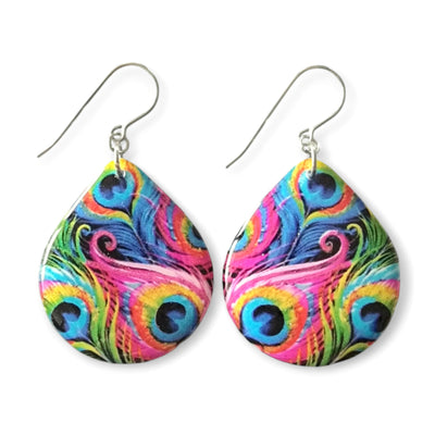 Rainbow Teardrop Earrings | Peacock Feather