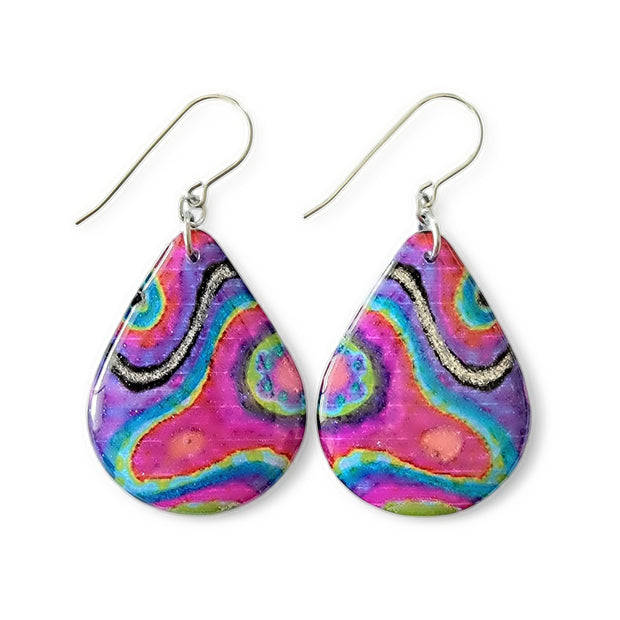 Handpainted Multicoloured Teardrop Earrings | Rainbow Flow