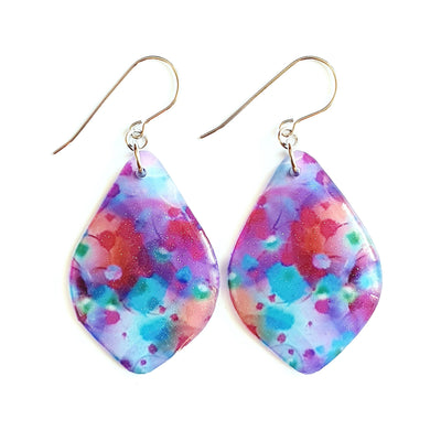 Purple Red Turquoise Diamond Shape Drop Earrings  | Splatter