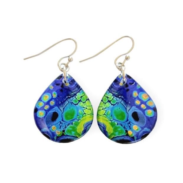 Blue Lime Green Abstract Drop Earrings | Chameleon | CHOOSE SIZE