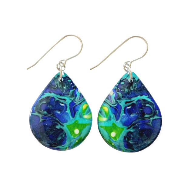 Navy Blue Turquoise Green Teardrop Earrings