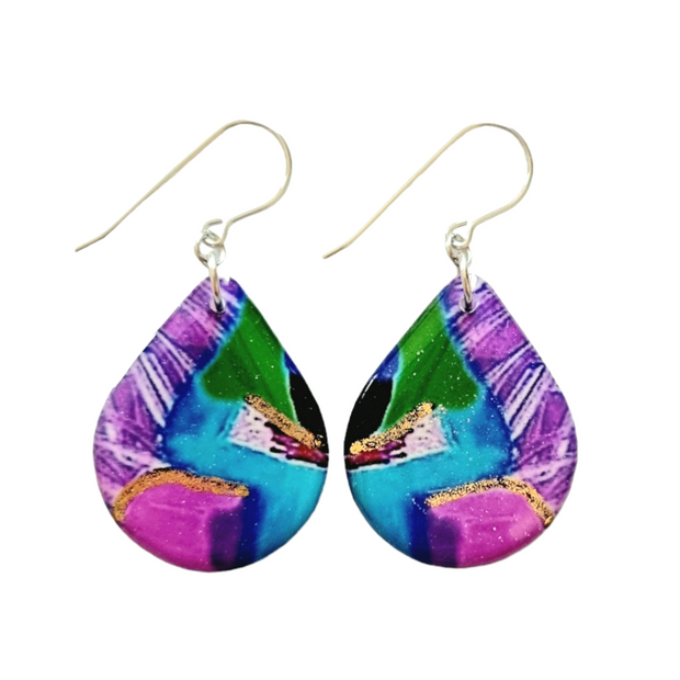 Purple Green Sky Blue Teardrop Earrings