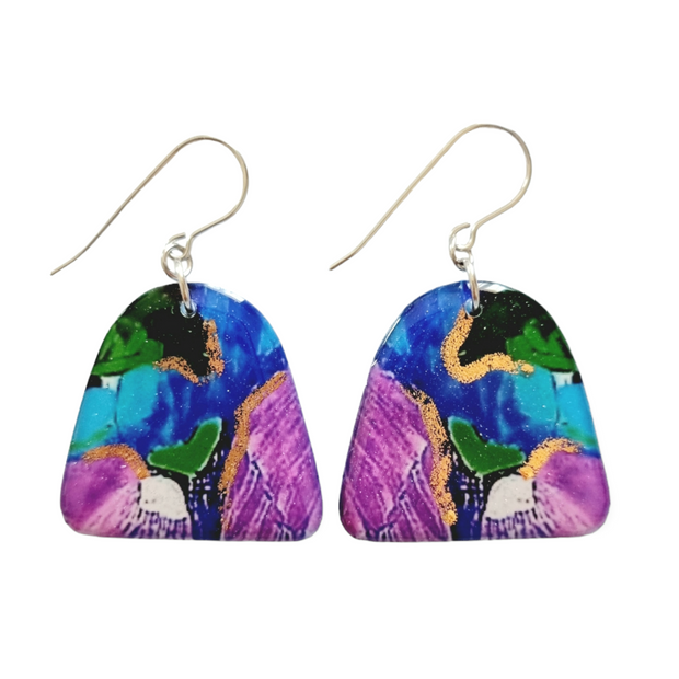 Purple Green Sky Blue Arch Drop Earrings