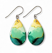 Teal Gold Long Teardrop Earrings | Dotwork II