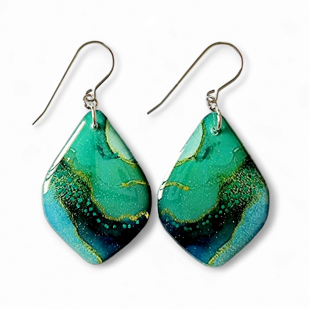 Teal Gold Diamond Shape Earrings | Dotwork II