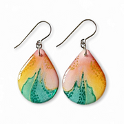 Pastel Pink Teal Gold Teardrop Earrings | Dotwork II