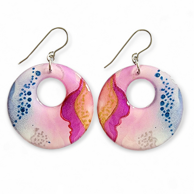 Magenta Pink Silver Gold Circle Earrings | EX LG 2