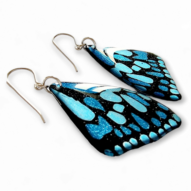 Blue Tiger Butterfly Wing Earrings | Turquoise Blue