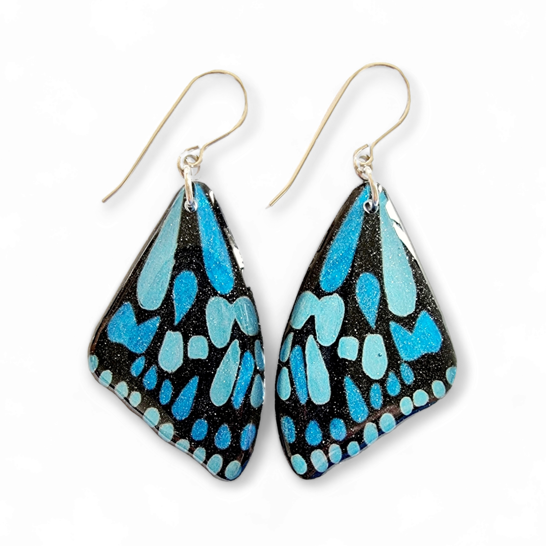 Blue Tiger Butterfly Wing Earrings Turquoise Blue
