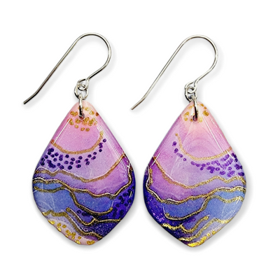 Pastel Lilac Purple Gold Diamond Shape Earrings | Dotwork II