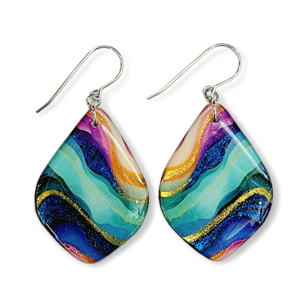 Multicoloured Diamond Abstract Drop Earrings | Brushstrokes