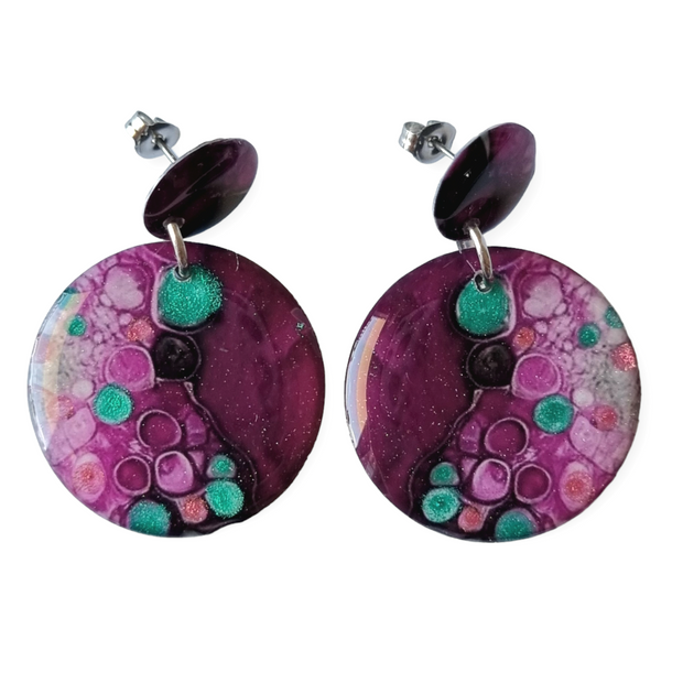 Mulberry Turquoise Circle Stud Drop Earrings | Metallic Series