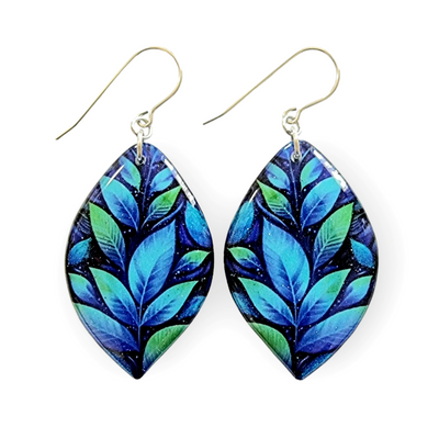 Blue Leaves Leaf Shape Earrings