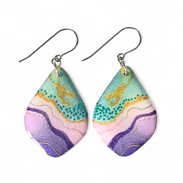 Pastel Lilac Teal Diamond Shape Earrings | Dotwork II