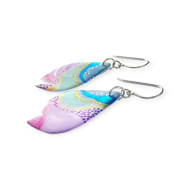 Pastel Lilac Pink Teal Blue Diamond Shape Earrings | Dotwork II