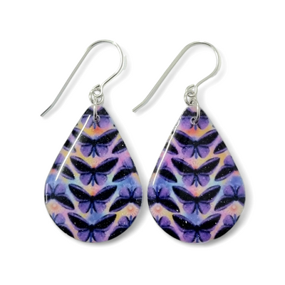 Multicoloured Teardrop Earrings| Purple Butterfly Overlay