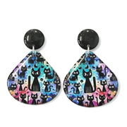 Black Cat Rainbow Stud Drop Earrings | KittyKat