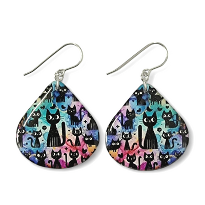 Black Cat Rainbow Drop Earrings | KittyKat