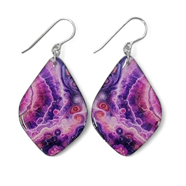 Purple Agate Diamond Drop Earrings
