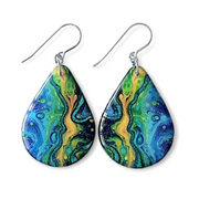 Teal Blue Gold Abstract Teardrop Earrings | Earth meets Sea