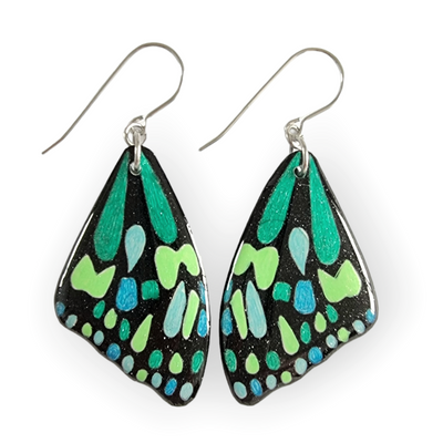 Blue Tiger Butterfly Wing Earrings | Teal