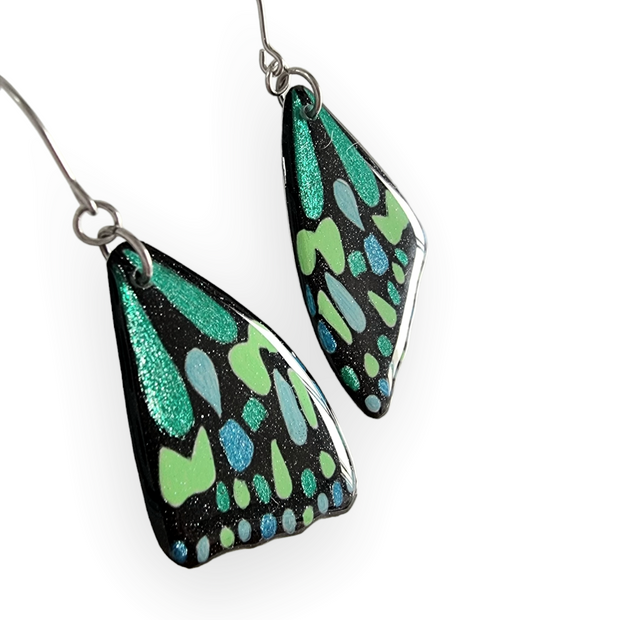 Blue Tiger Butterfly Wing Earrings | Teal