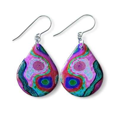 Teal Magenta Abstract Teardrop Earrings | Rainbow Rockery