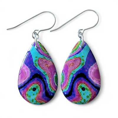 Multicoloured Abstract Long Teardrop Earrings | Rainbow Rockery