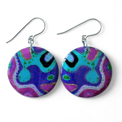 Multicoloured Abstract Turquoise Purple Circle Drop Earrings | Rainbow Rockery