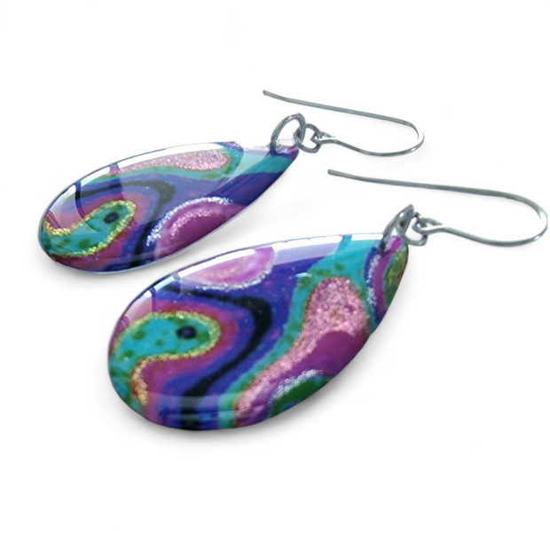 Multicoloured Abstract Long Teardrop Earrings | Rainbow Rockery