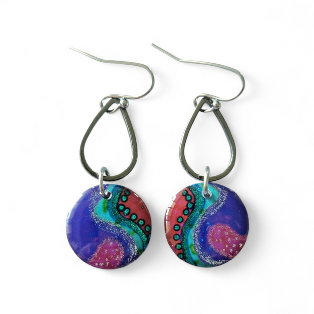 Multicoloured Abstract Small Circle Drop Earrings | Rainbow Rockery