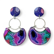 Multicoloured Abstract Circle Stud Drop Earrings | Rainbow Rockery with Charms