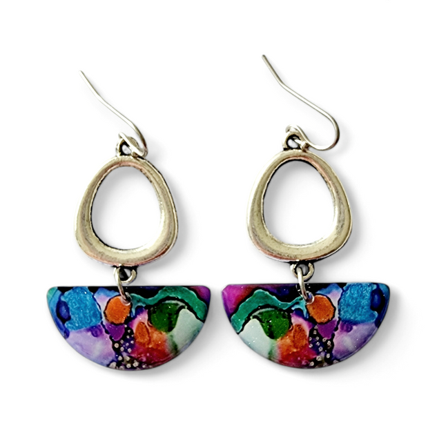 Multicoloured Half Circle Earrings | Metallic Ink