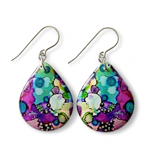 Multicoloured Teardrop Earrings | Metallic Ink | CHOOSE PATTERN